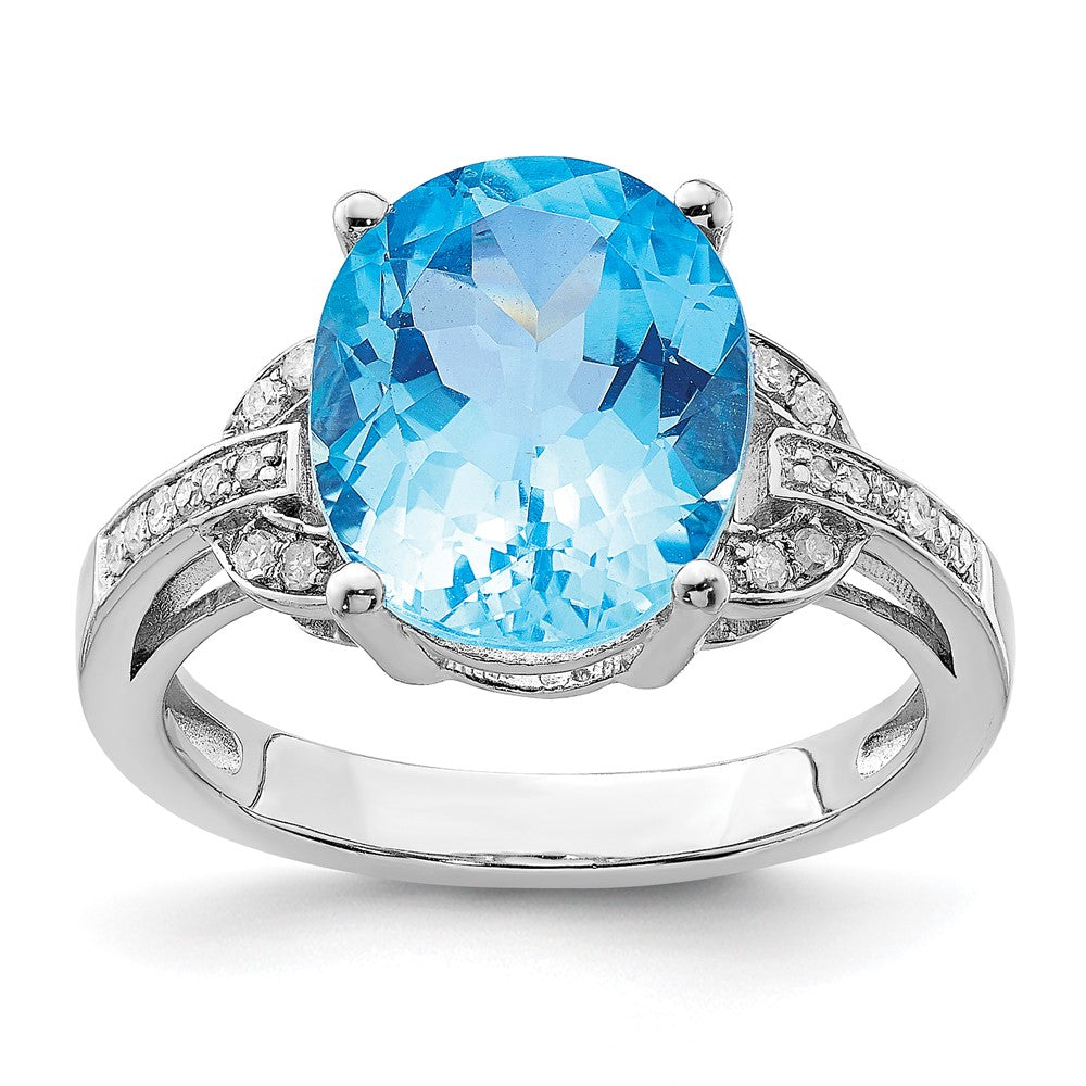 Sterling Silver Rhodium Oval Swiss Blue Topaz & Diam. Ring