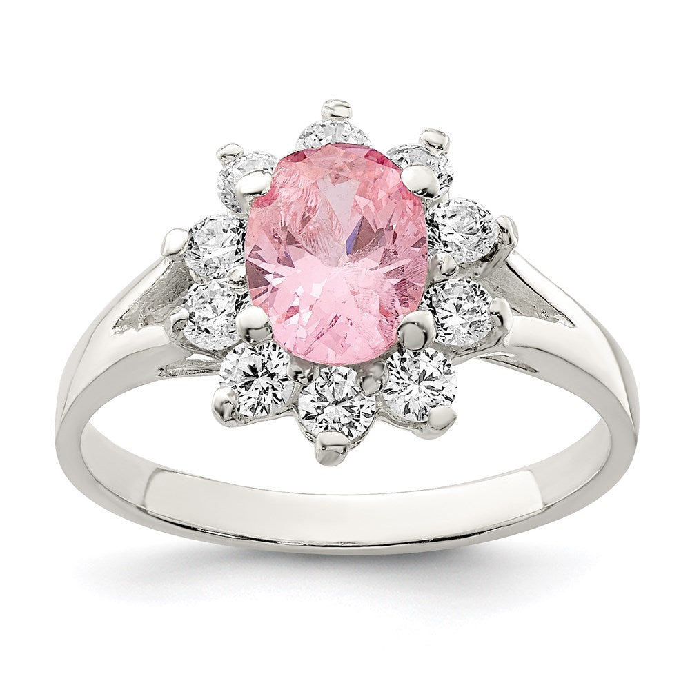 Sterling Silver Pink Oval CZ Cluster Ring