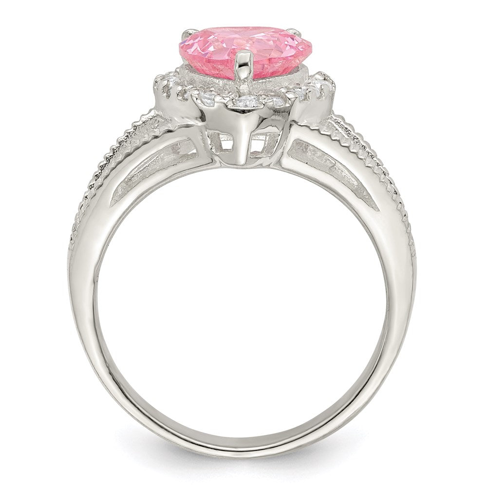 Sterling Silver Pink CZ Heart Ring