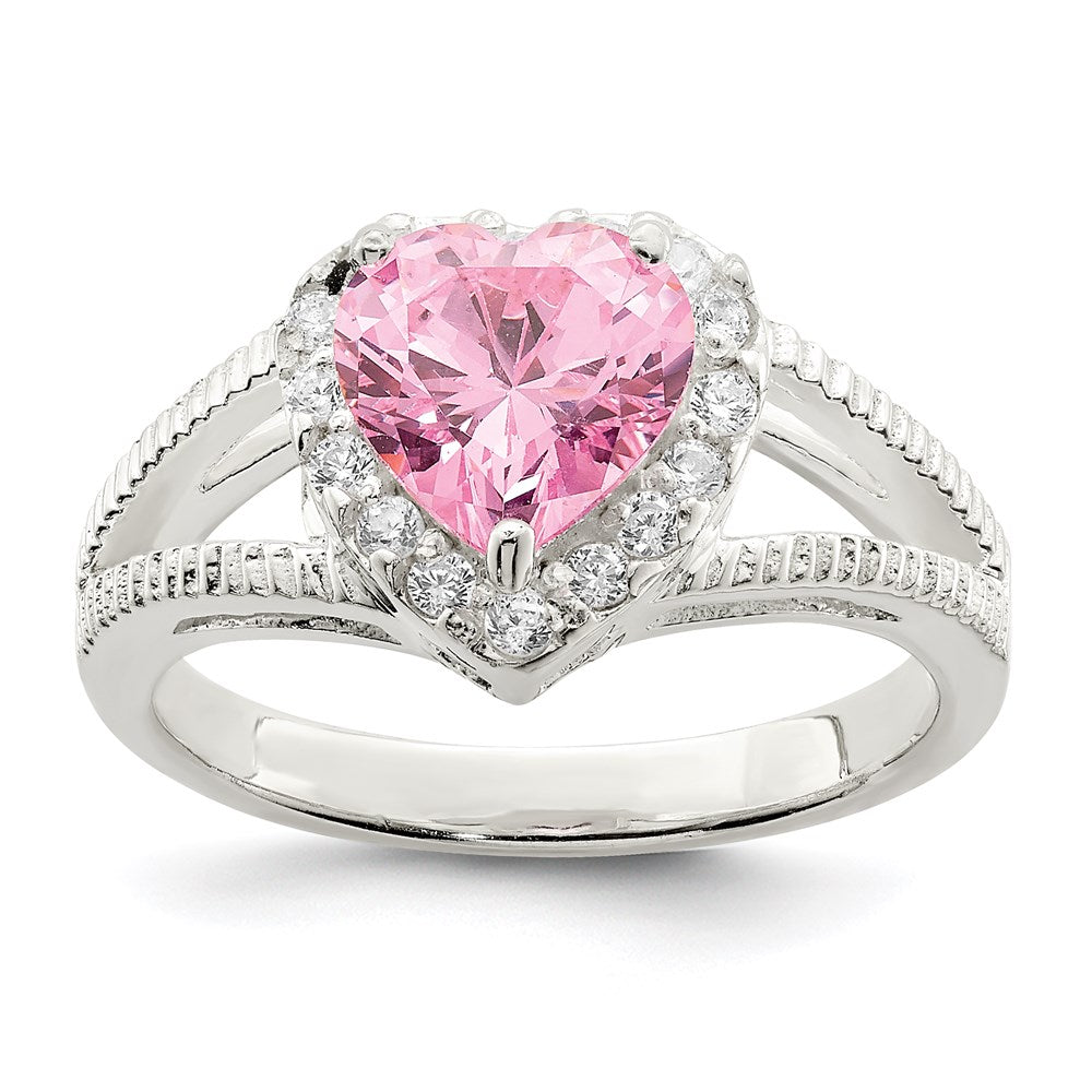 Sterling Silver Pink CZ Heart Ring