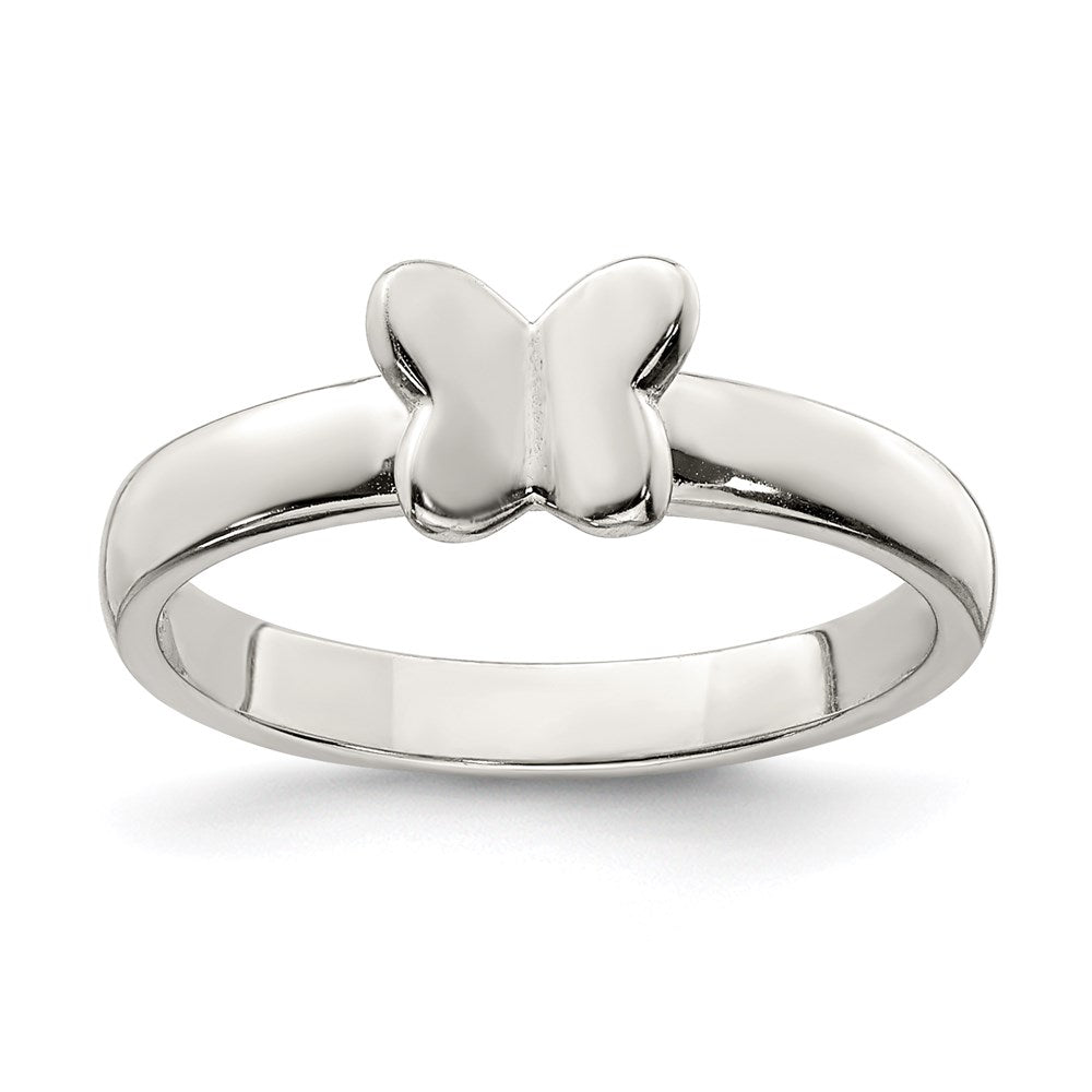 Sterling Silver Rhodium-plated Polished Butterfly Size 3 Ring
