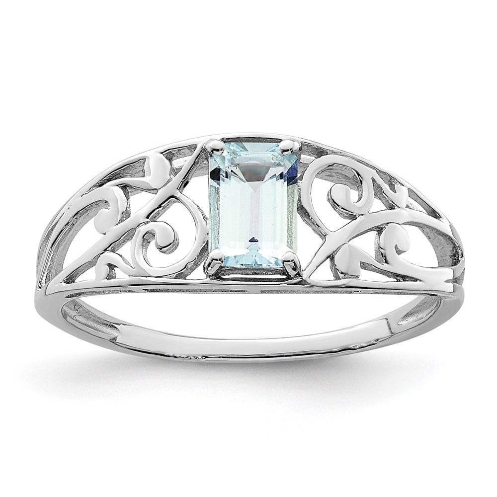 Sterling Silver Rhodium Plated Aquamarine Ring