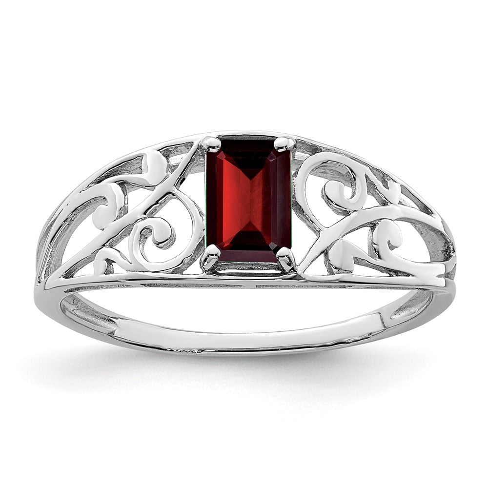 Sterling Silver Rhodium Plated Garnet Ring