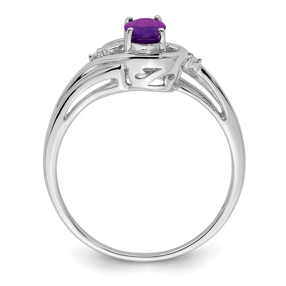 Sterling Silver Rhodium Plated Diamond & Amethyst Ring