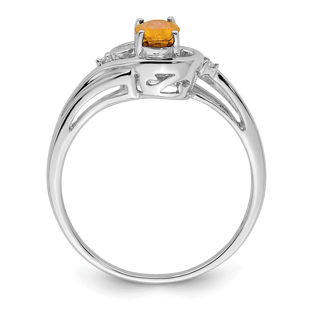 Sterling Silver Rhodium Plated Diamond & Citrine Ring