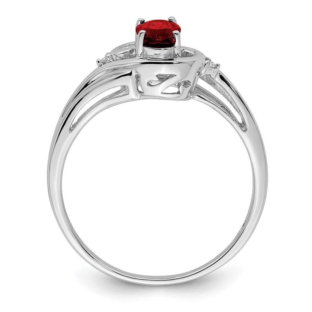 Sterling Silver Rhodium Plated Diamond & Garnet Ring