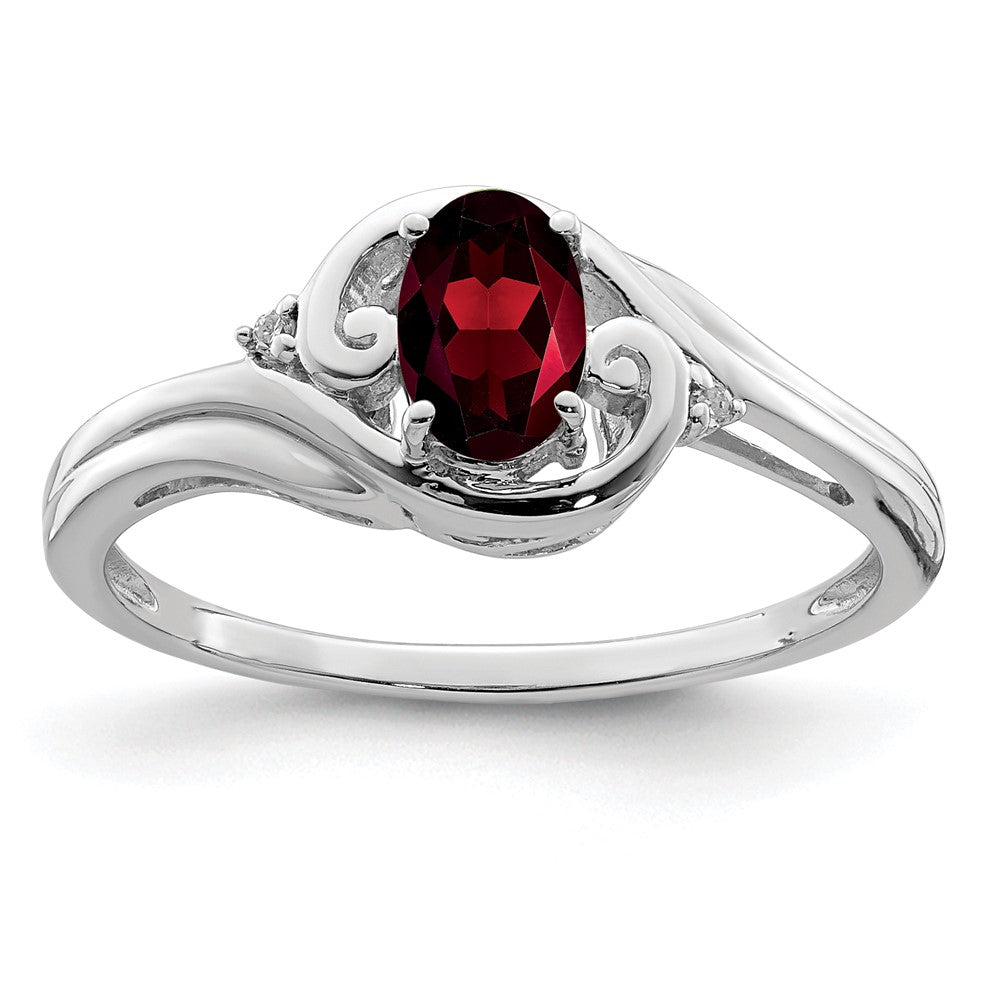 Sterling Silver Rhodium Plated Diamond & Garnet Ring