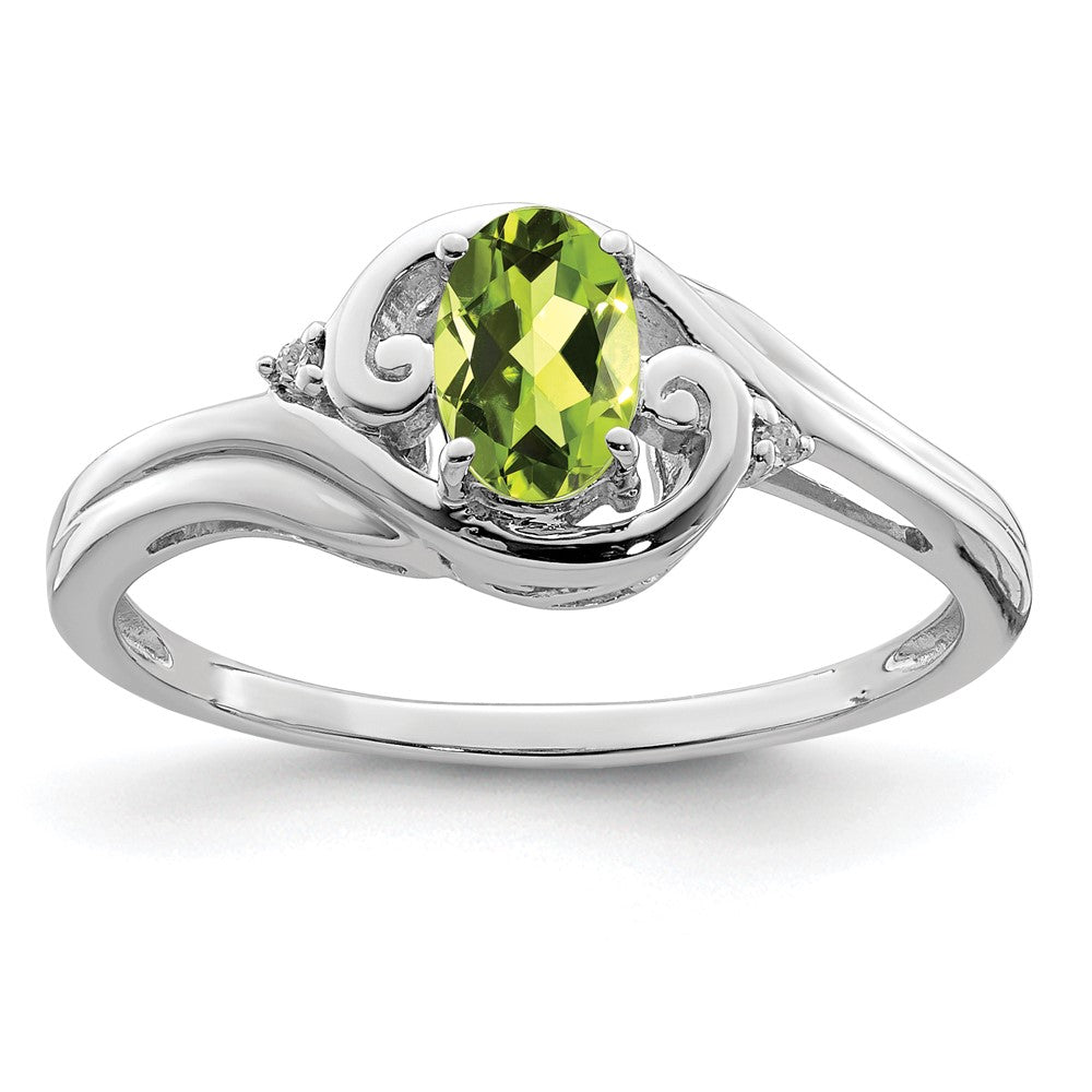 Sterling Silver Rhodium Plated Diamond & Peridot Ring