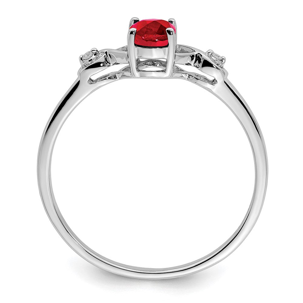 Sterling Silver Rhodium Plated Diamond and Oval Ruby Ring