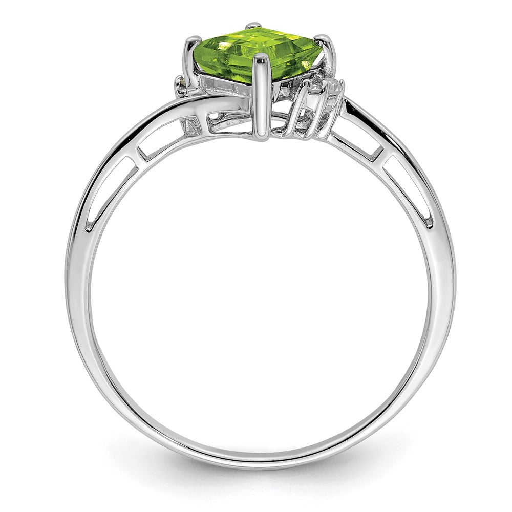 Sterling Silver Rhodium Plated Diamond & Peridot Square Ring