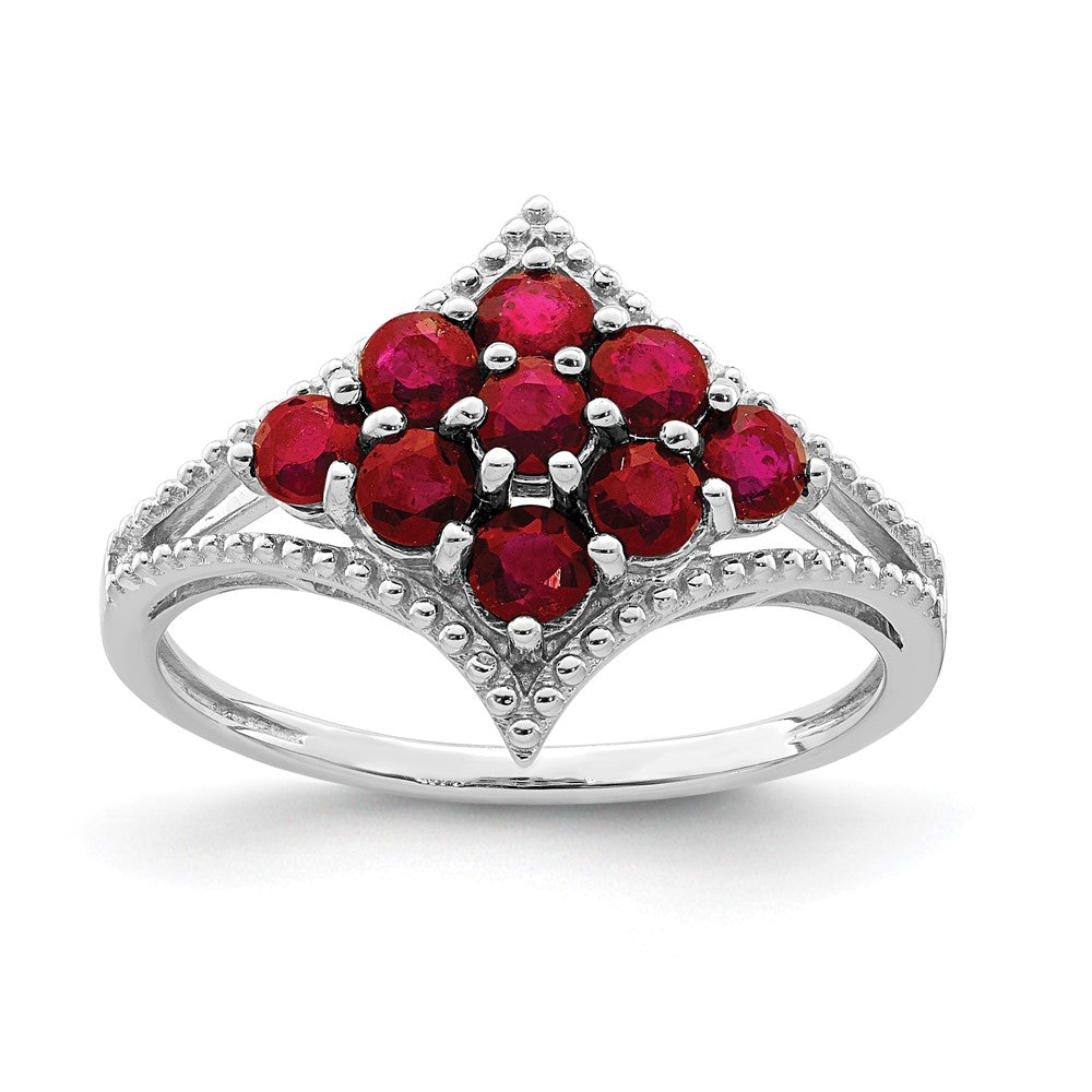 Sterling Silver Rhodium-plated Created Ruby Ring