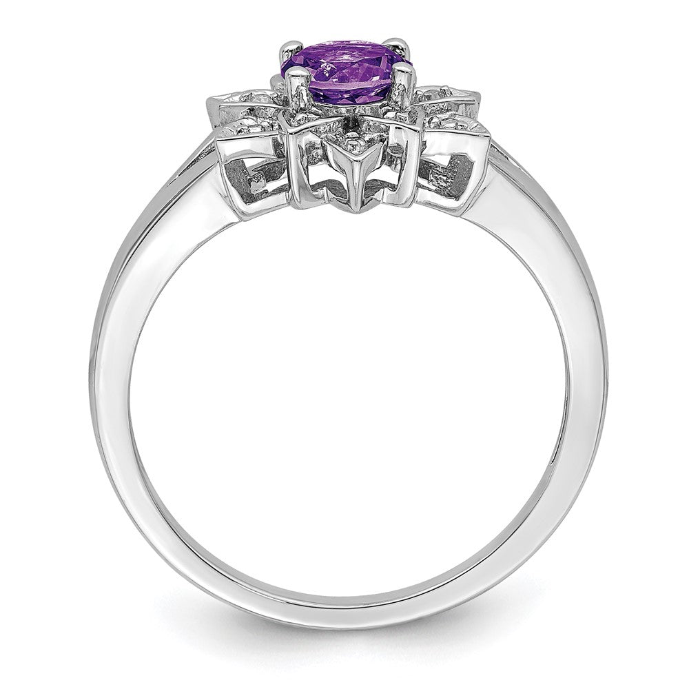 Sterling Silver Rhodium-plated Diamond & Amethyst Ring