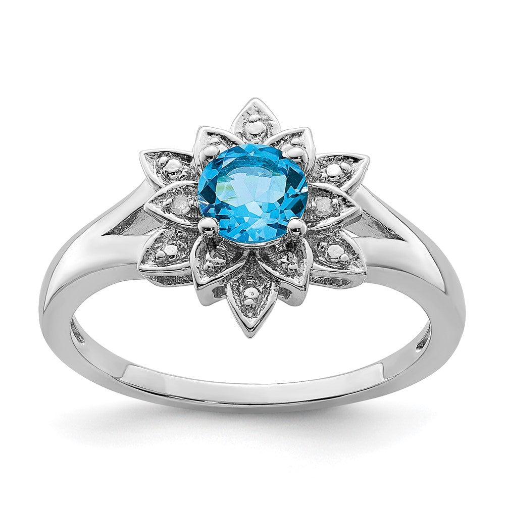 Sterling Silver Rhodium Diam. & Light Blue Topaz Ring