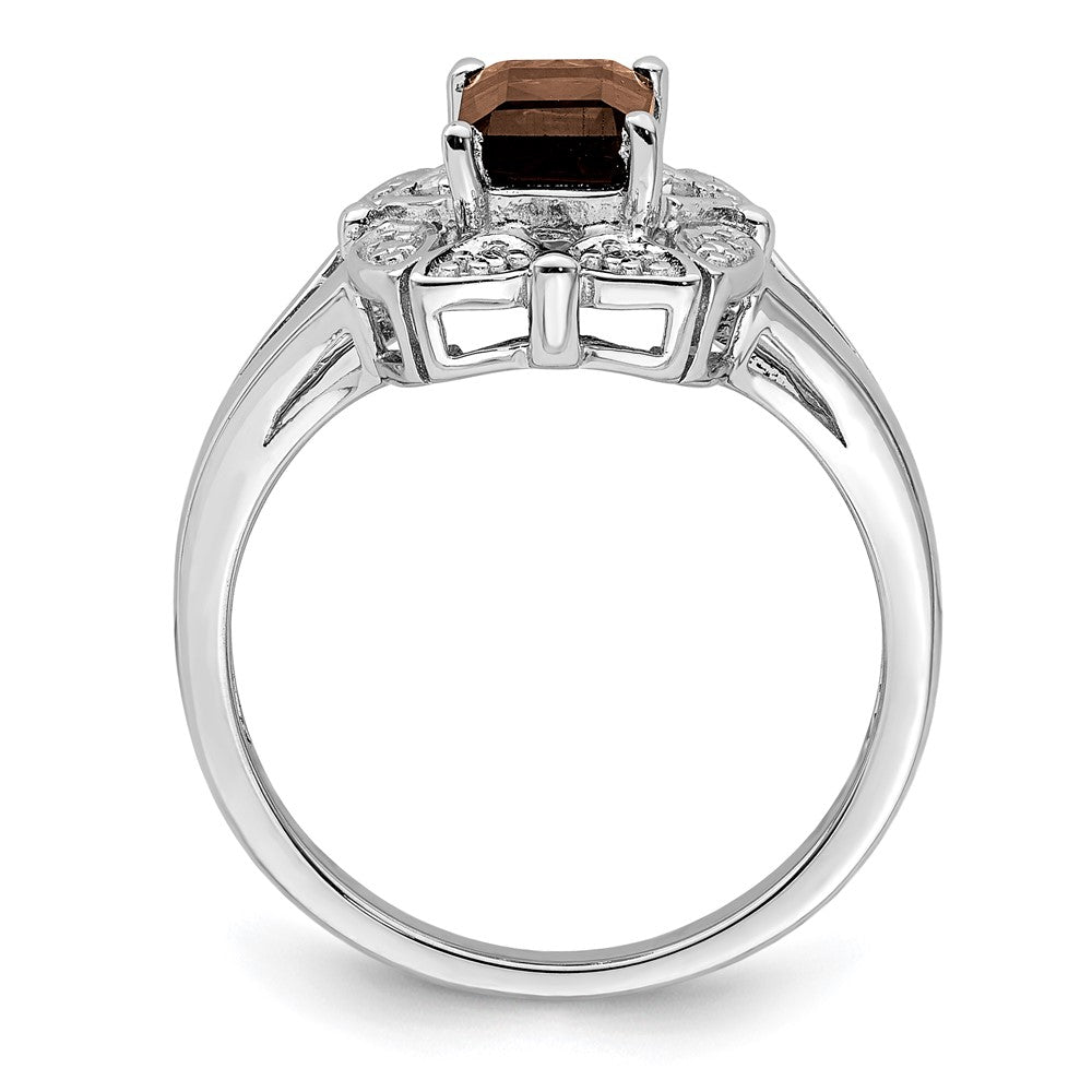 Sterling Silver Rhodium Diam. & Smoky Quartz Ring