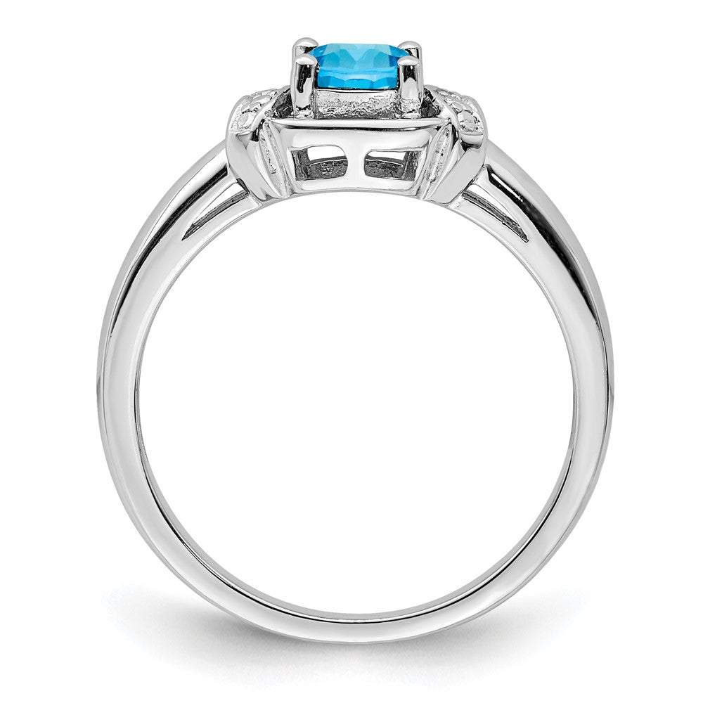 Sterling Silver Rhodium Diam. & Light Blue Topaz Ring