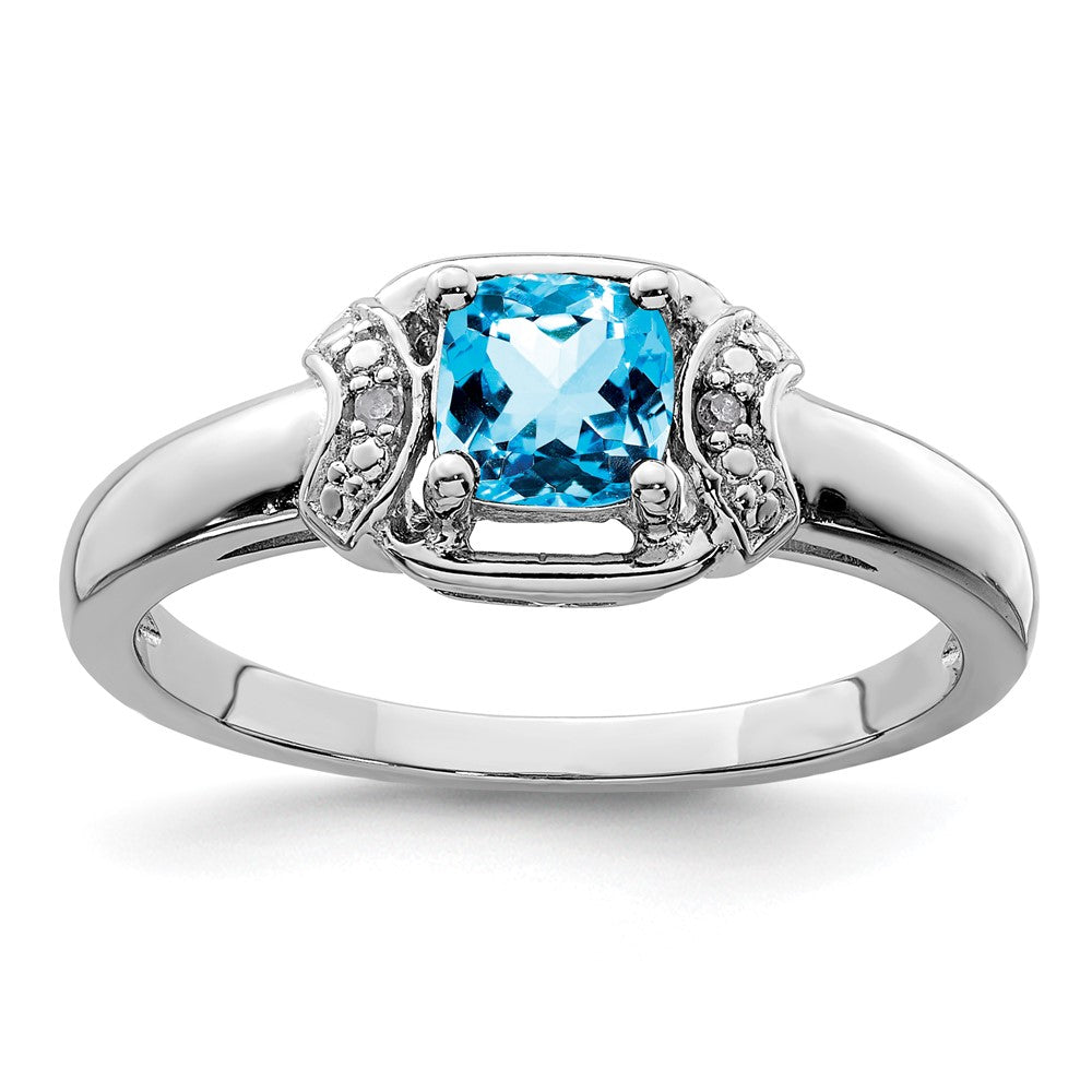 Sterling Silver Rhodium Diam. & Light Blue Topaz Ring