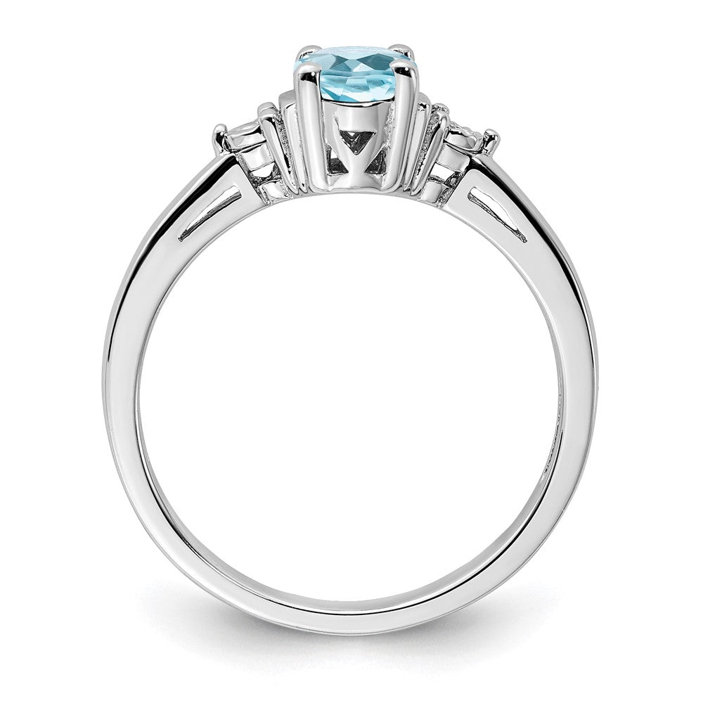 Sterling Silver Rhodium Diam. & Light Blue Topaz Ring