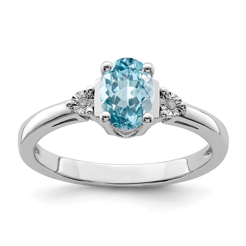 Sterling Silver Rhodium Diam. & Light Blue Topaz Ring