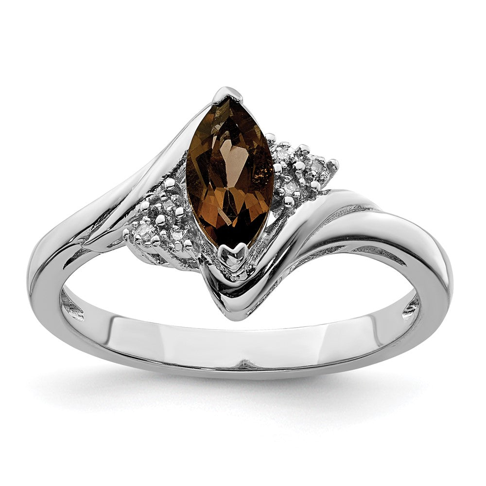 Sterling Silver Rhodium Diam. & Smoky Quartz Ring