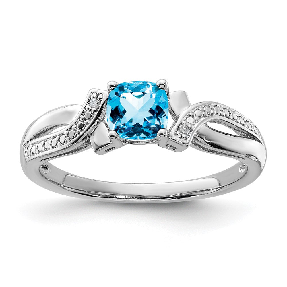 Sterling Silver Rhodium Light Swiss Blue Topaz & Diam. Ring