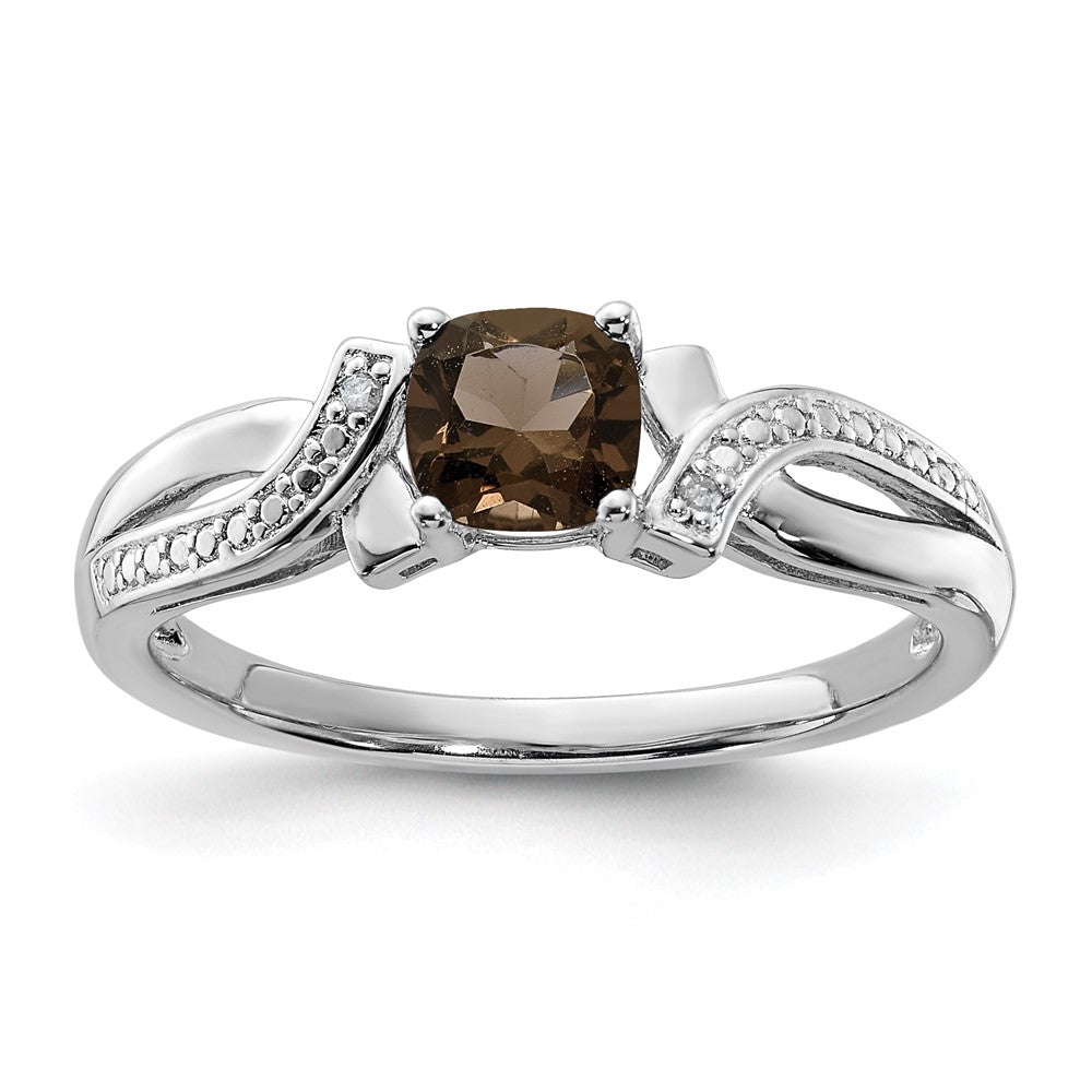 Sterling Silver Rhodium Smoky Quartz Diam. Ring