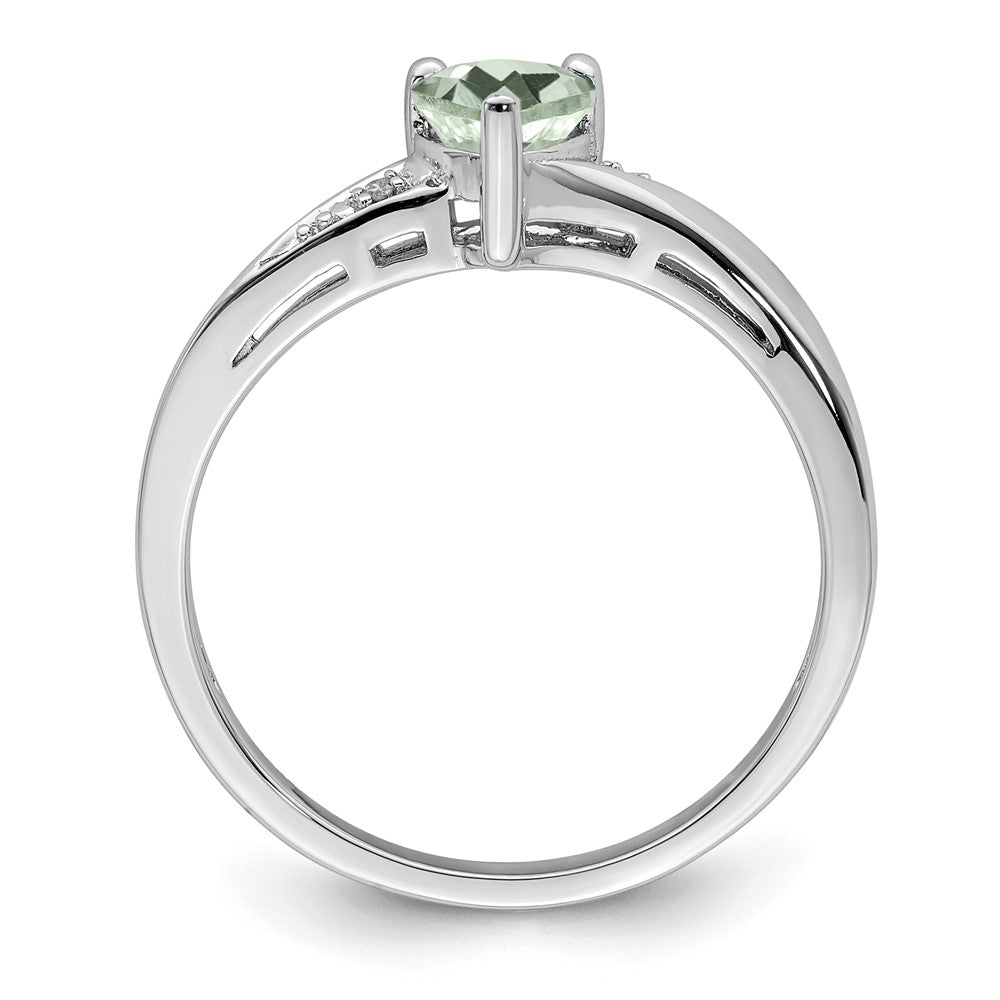 Sterling Silver Rhodium Green Quartz Diam. Ring