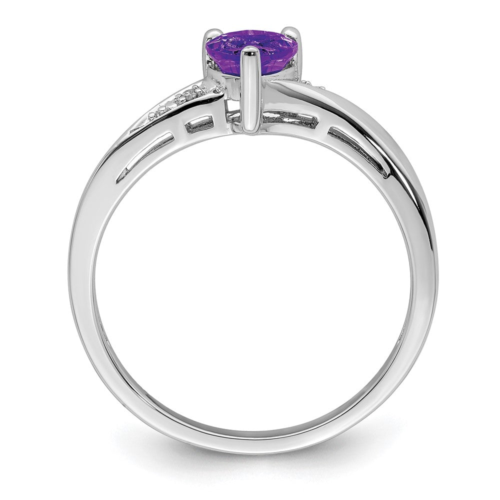 Sterling Silver Rhodium-plated Amethyst Diamond Ring