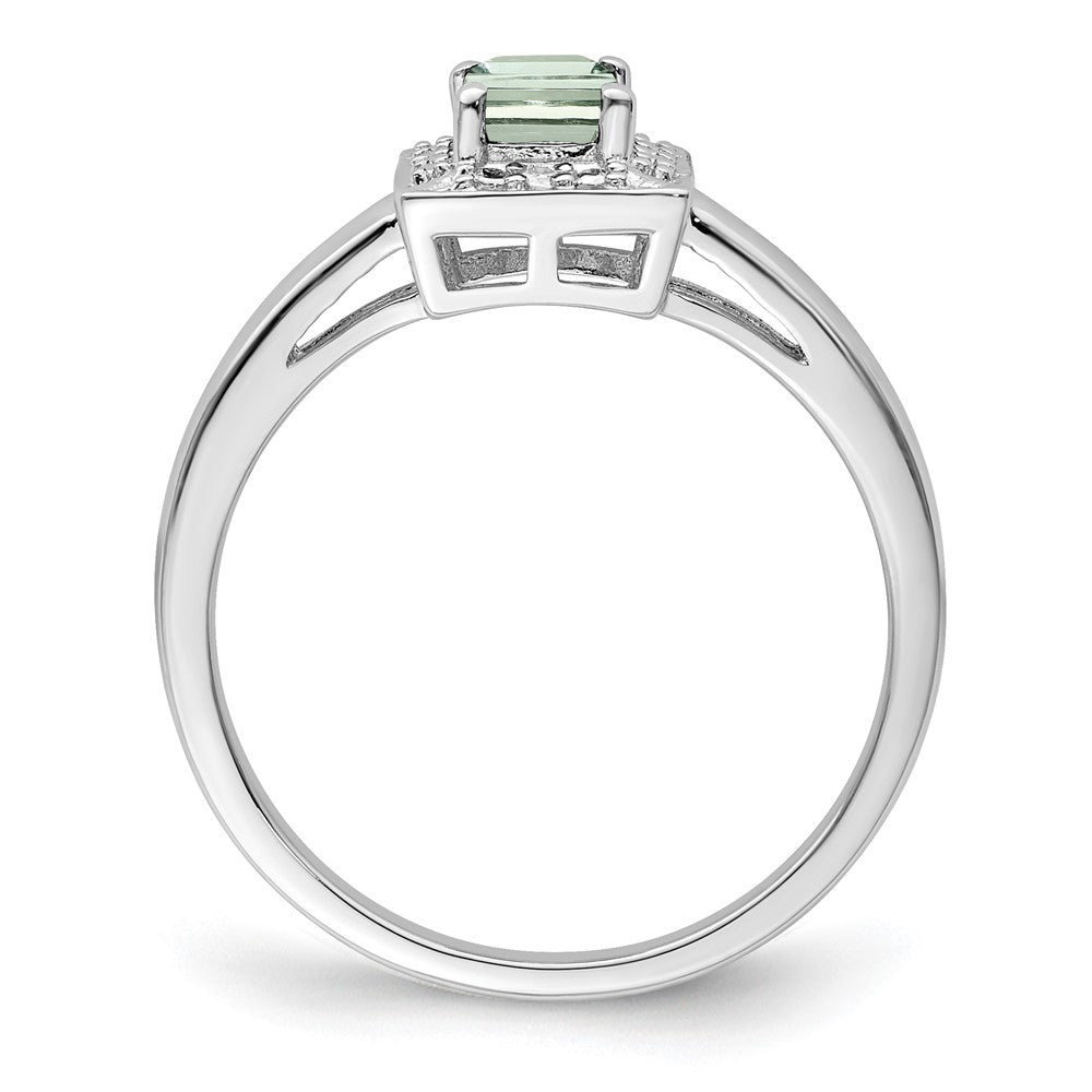 Sterling Silver Rhodium Green Quartz Diam. Ring