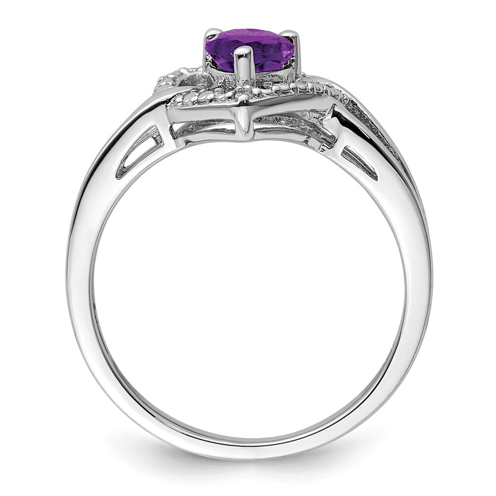 Sterling Silver Rhodium-plated Amethyst Diamond Ring