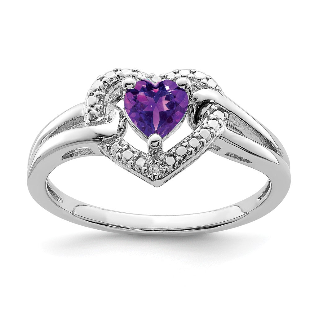 Sterling Silver Rhodium-plated Amethyst Diamond Ring