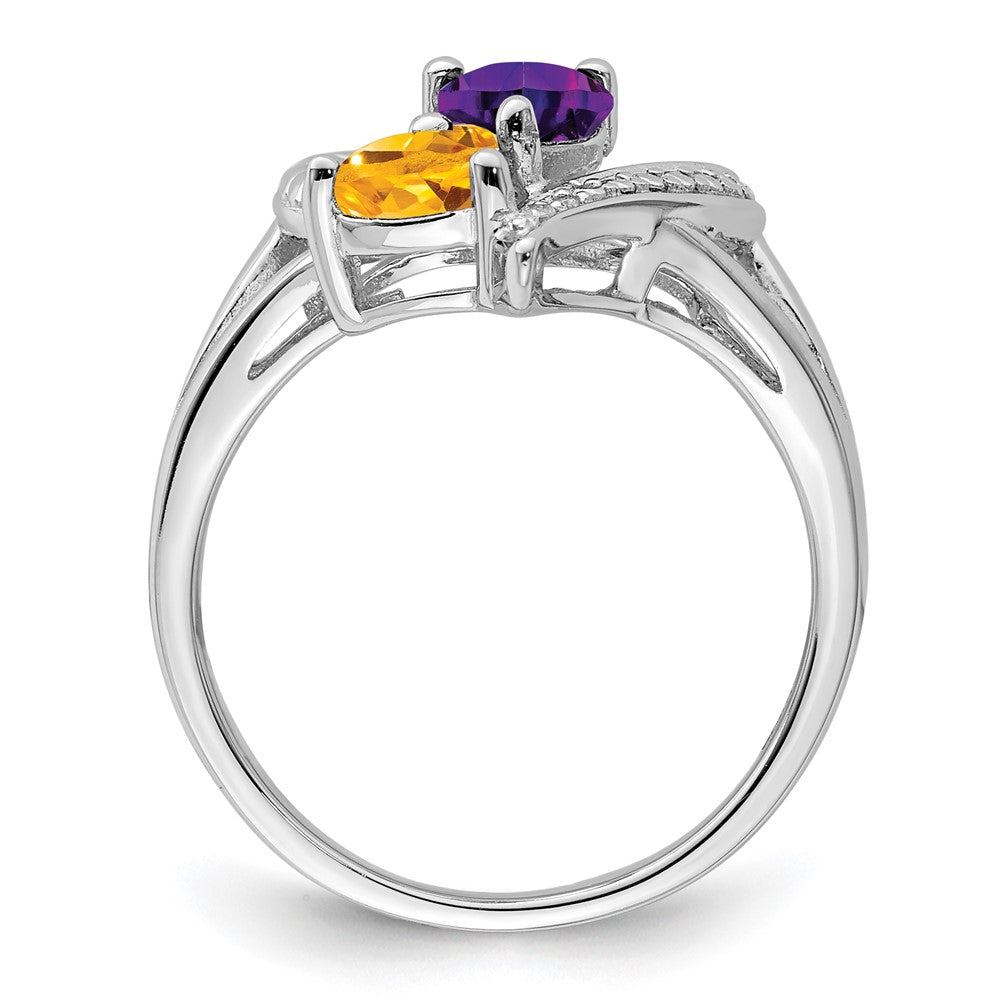 Sterling Silver Rhodium Amethyst & Citrine Diam. Ring