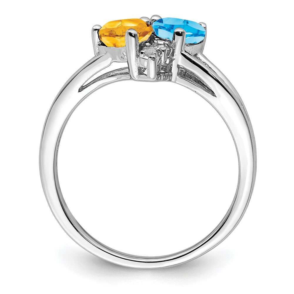 Sterling Silver Rhodium Blue Topaz & Citrine Diam. Ring