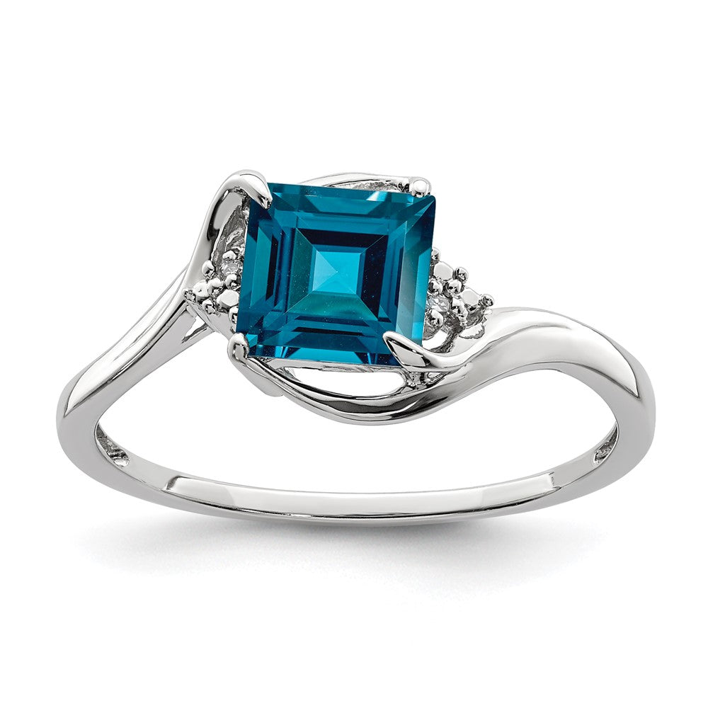 Sterling Silver Rhodium Plated Diamond & London Blue Topaz Ring