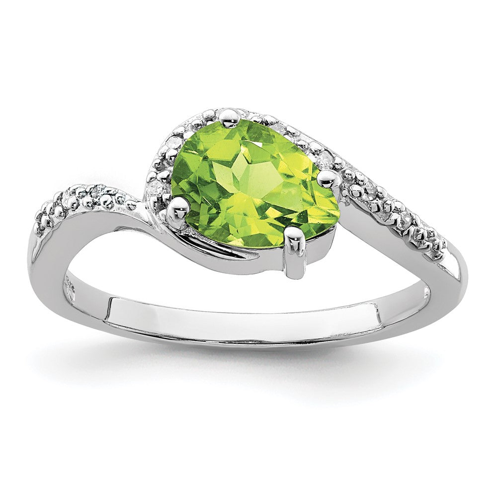 Sterling Silver Rhodium Plated Diamond and Peridot Ring