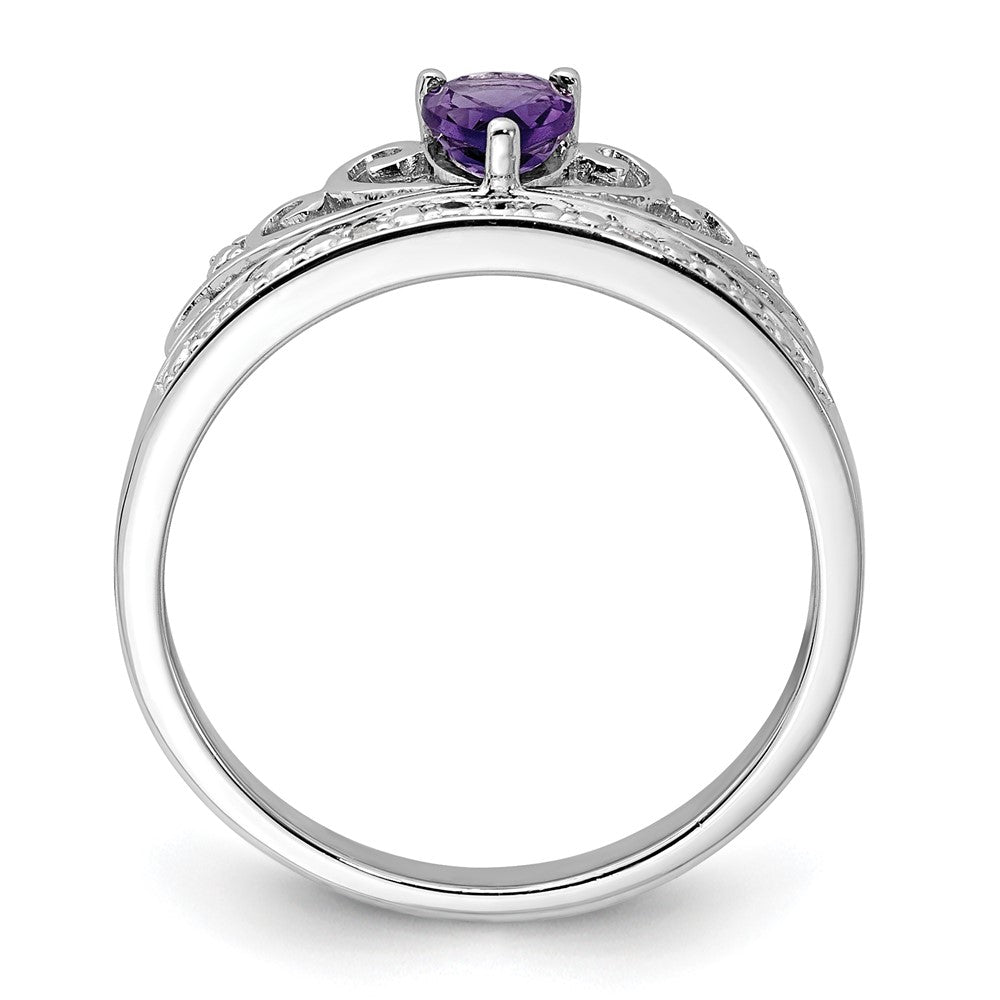 Sterling Silver Rhodium Plated Diamond & Amethyst Teardrop Ring