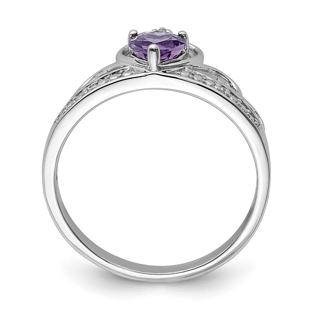 Sterling Silver Rhodium Plated Diamond & Amethyst Teardrop Ring