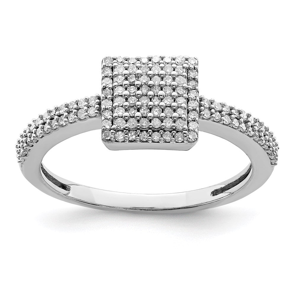 Sterling Silver Rhodium Plated Diamond Square Ring