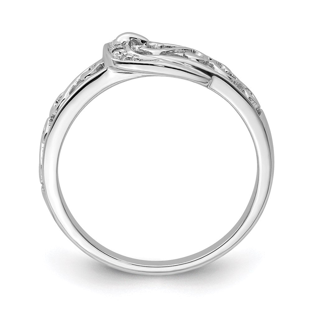 Sterling Silver Rhodium Plated Diamond Buckle Ring