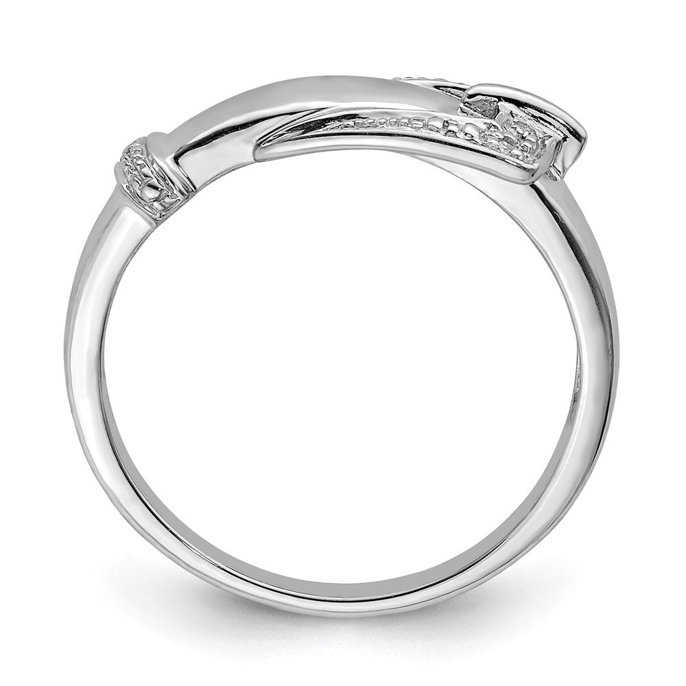 Sterling Silver Rhodium Plated Diamond Buckle Ring