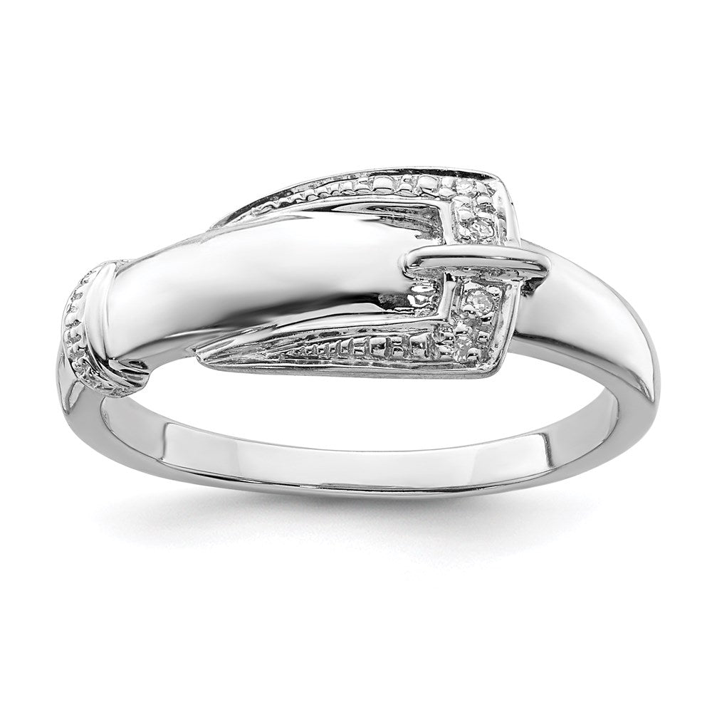 Sterling Silver Rhodium Plated Diamond Buckle Ring