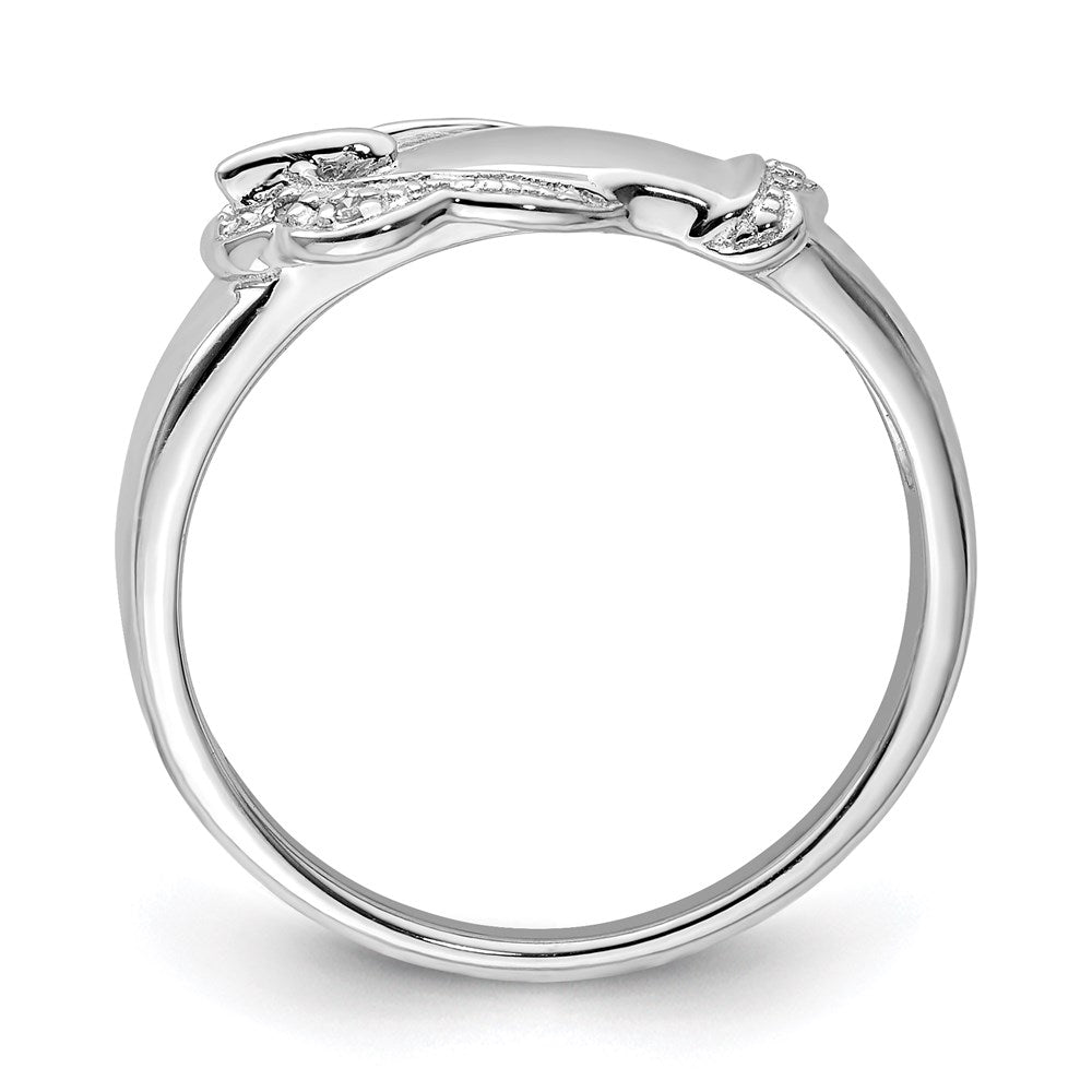 Sterling Silver Rhodium Plated Diamond Buckle Ring