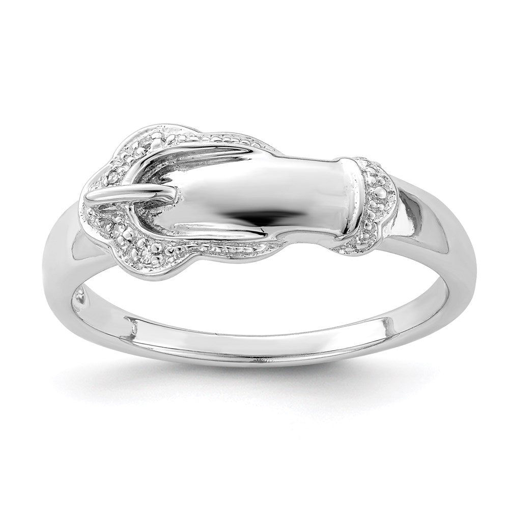 Sterling Silver Rhodium Plated Diamond Buckle Ring