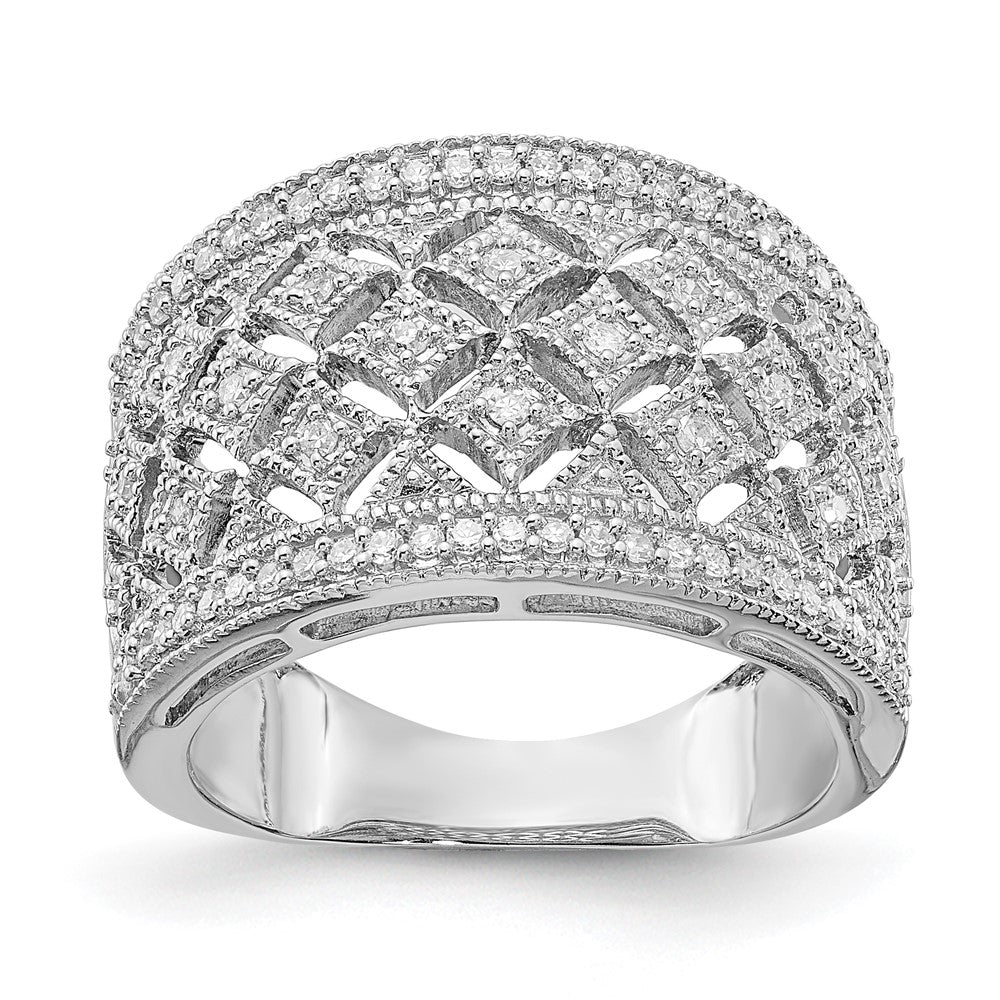 Sterling Silver Rhodium Plated Fancy Diamond Band