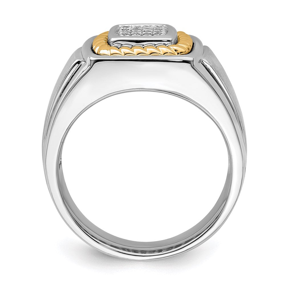 Sterling Silver Rhodium-plated w/10k Yellow Gold Mens Diamond Ring