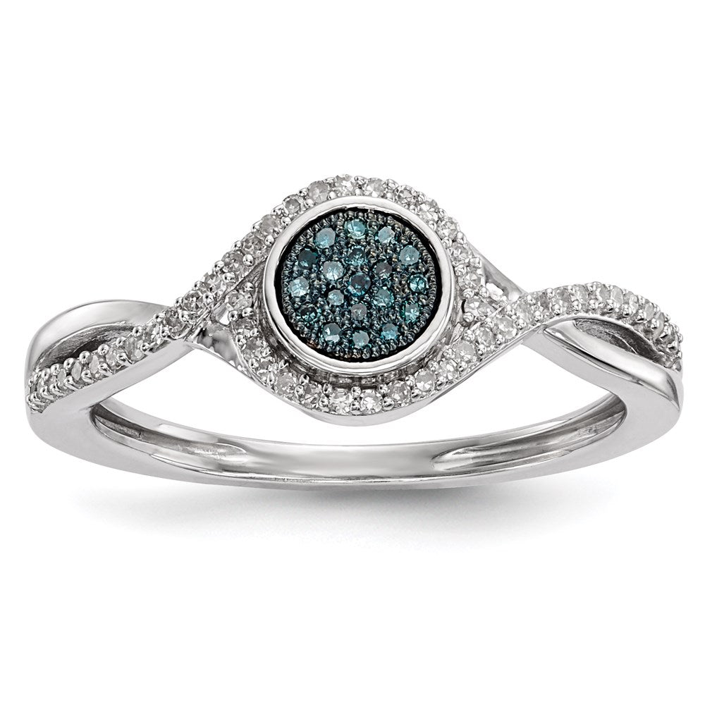 Sterling Silver Blue and White Diamond Ring