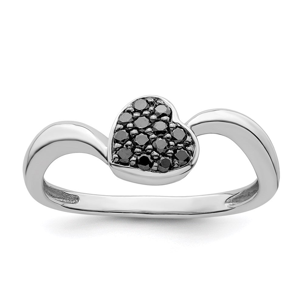 White Night Sterling Silver Rhodium-plated Black Diamond Heart Ring