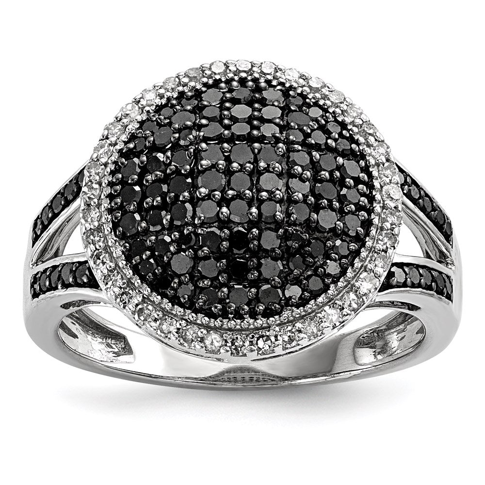 White Night Sterling Silver Rhodium-plated Black and White Diamond Round Ring