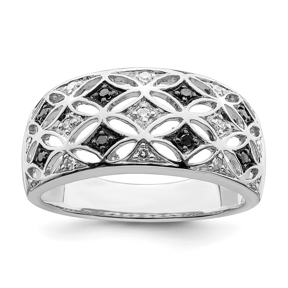 White Night Sterling Silver Rhodium-plated Black and White Diamond Ring