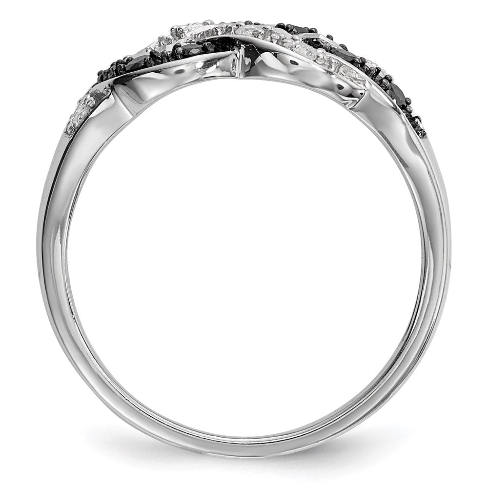 White Night Sterling Silver Rhodium-plated Black and White Diamond Intertwined Ring