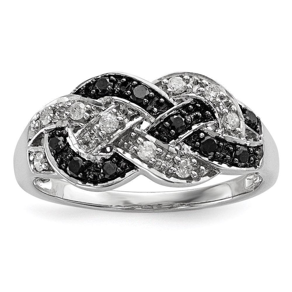 White Night Sterling Silver Rhodium-plated Black and White Diamond Intertwined Ring